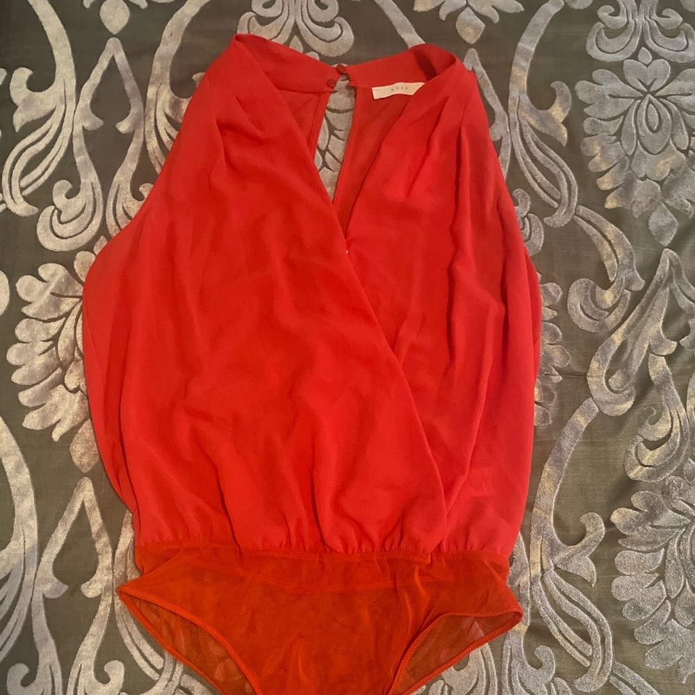 Red v-neck bodysuit